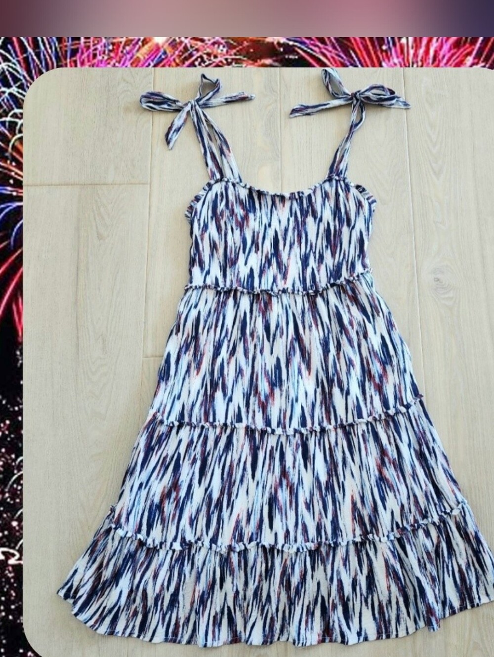Red,White,& Blue Tie-Shoulder Tiered Sundress